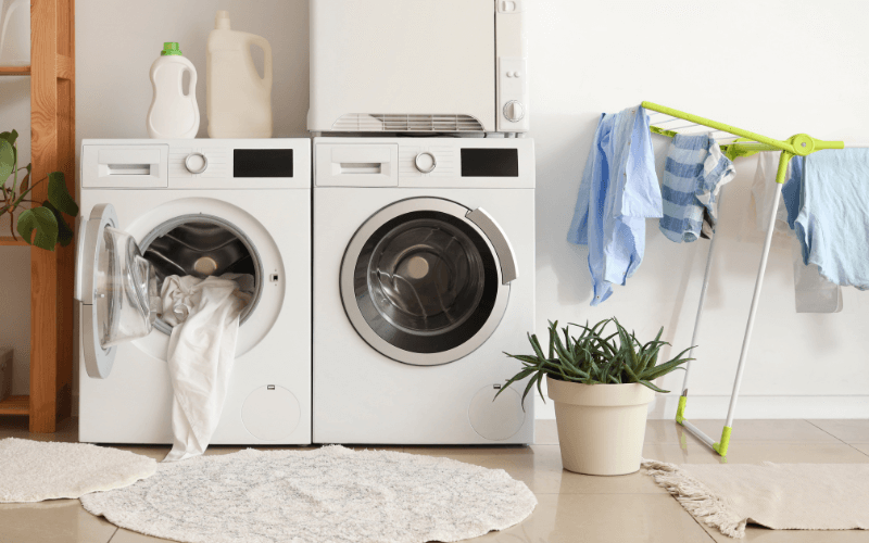 An image of washing machines and dryers