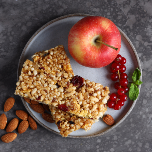 Small image of granola bars and sliced fruits