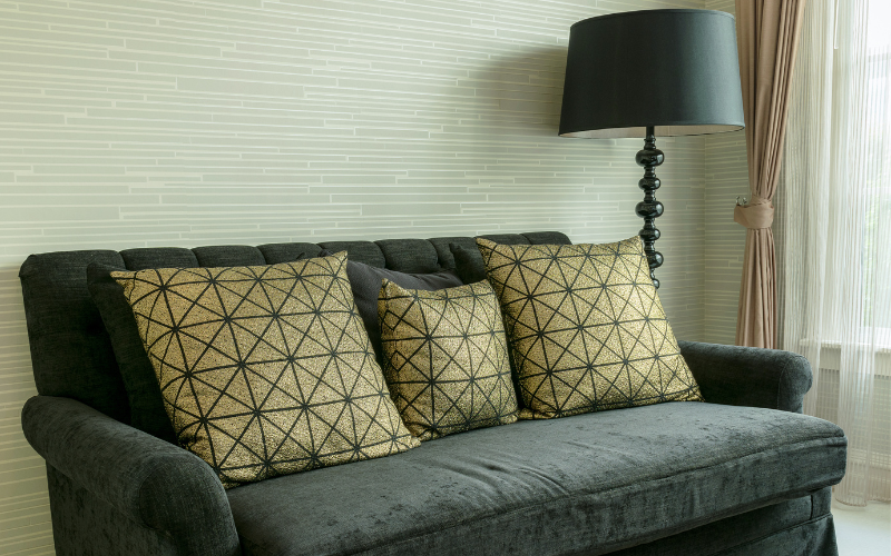 A black velvet sofa