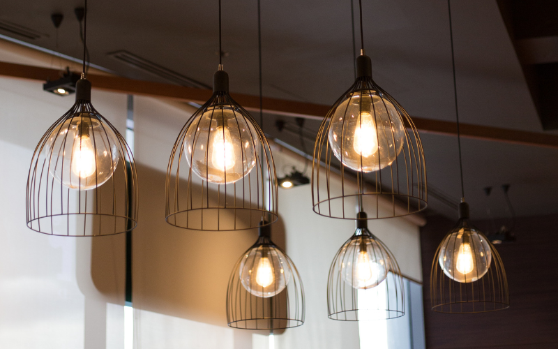 A close-up of a pendant light