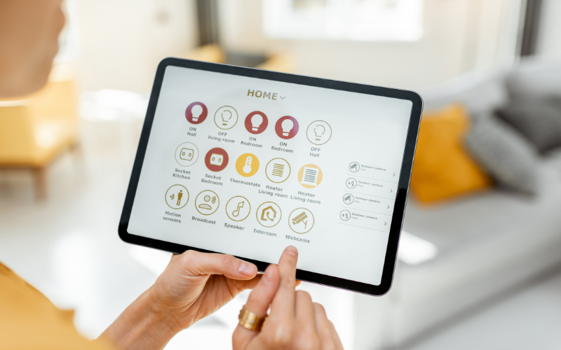 A close-up of a smart home device