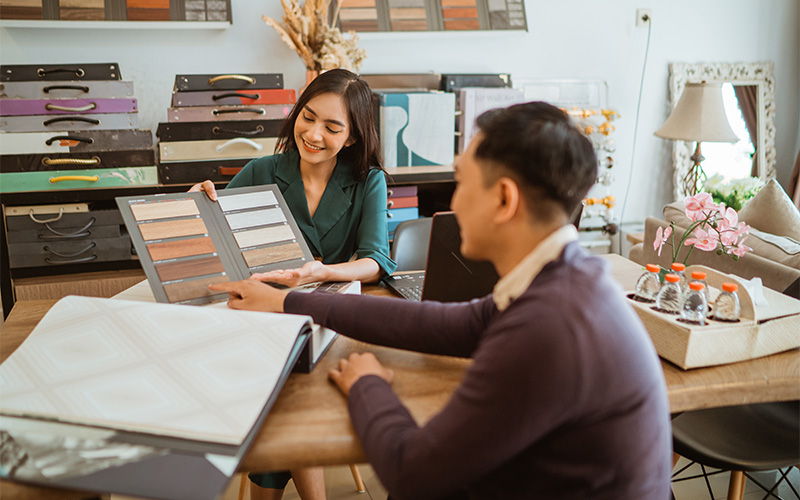 A stock photo related to an interior designer and homeowner.