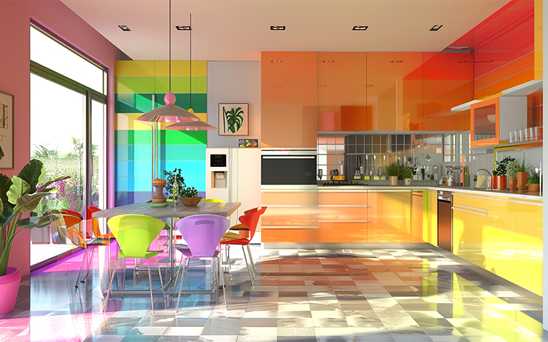 Image of a colourful kitchen design
