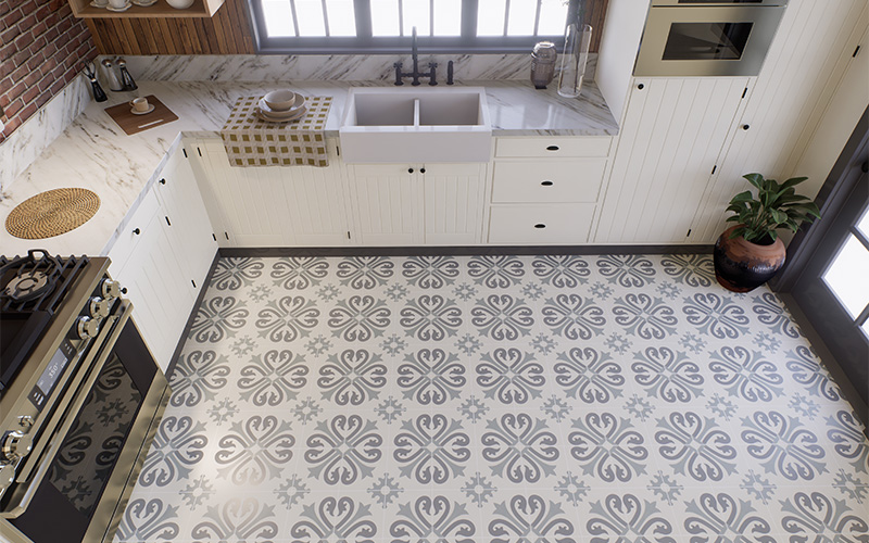 Image of a patterned kitchen floor