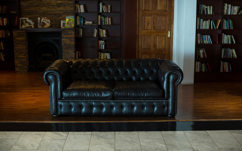 A weathered leather sofa