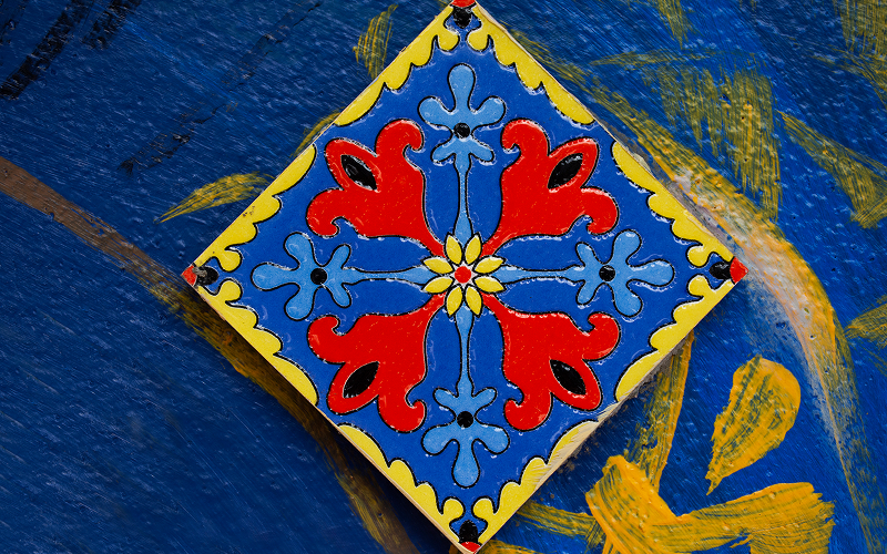 A close-up of Peranakan tiles