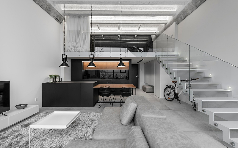 A stock photo of an industrial interior design