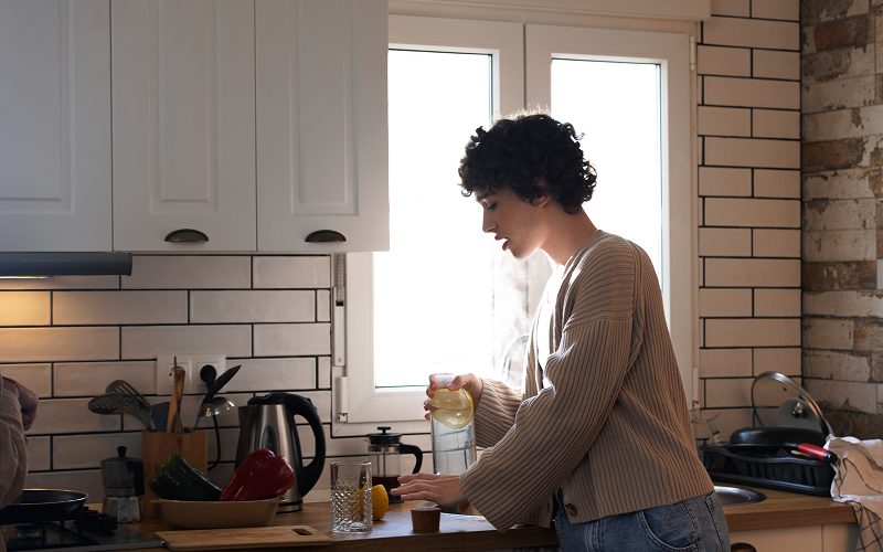 A stock photo of a small condo kitchen