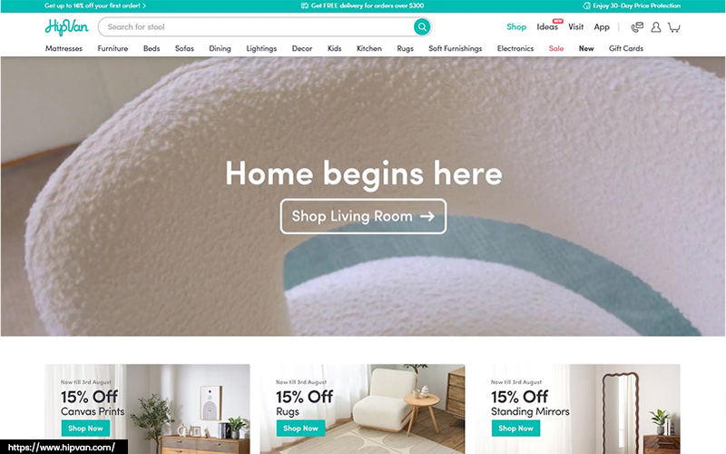 An image of HipVan's website’s homepage.