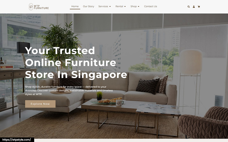 An image of WTP Furniture’s website’s homepage.