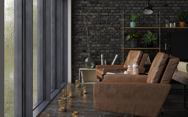 An image of an industrial-style living room with highlights on the decor.