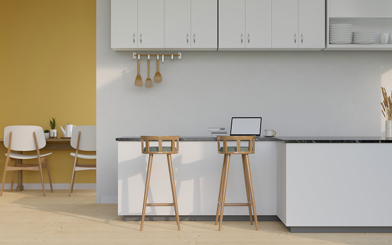An image of a kitchen with a minimalist layout.