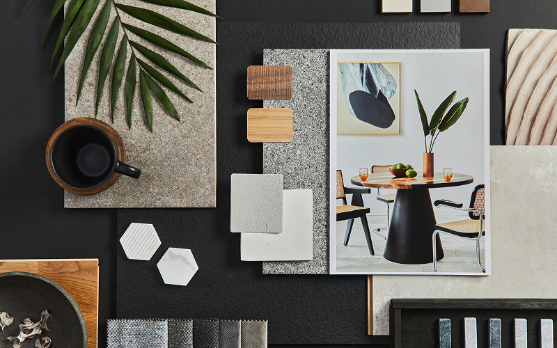 A stock photo of a monochrome moodboard.