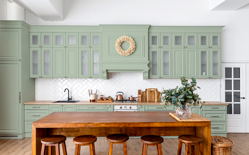 A view of a vintage kitchen with subtle modern design.