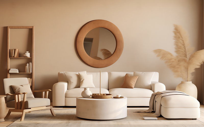 a living room with neutral palettes.