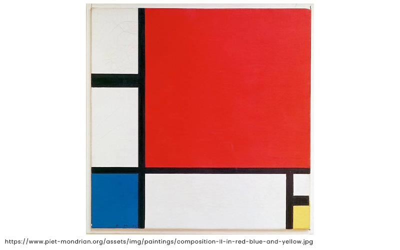 An image of Piet Mondrian’s “Composition with Red, Blue, and Yellow” painting