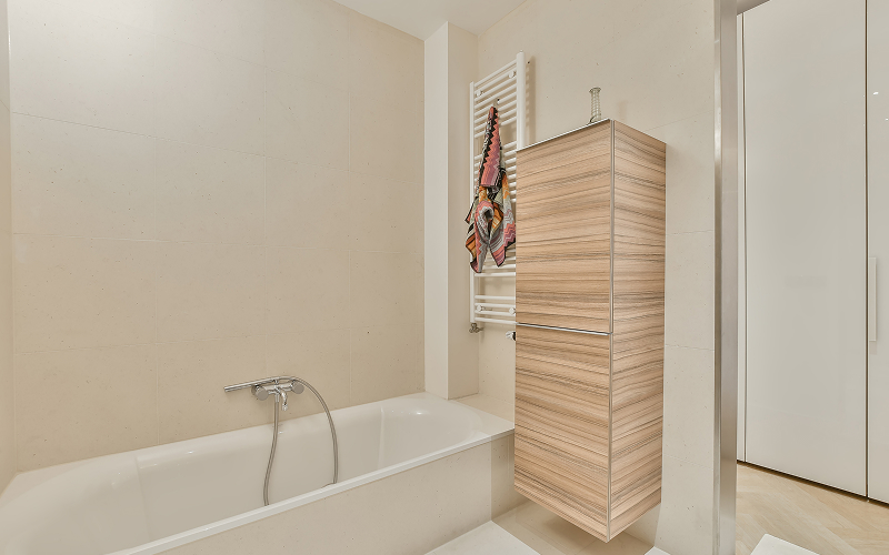 a vertical storage inside a bathroom