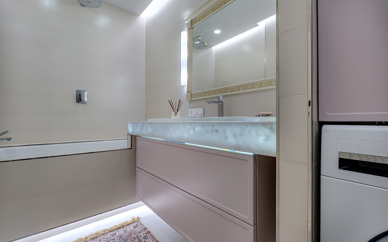 a well-placed lighting inside a bathroom with reflective materials