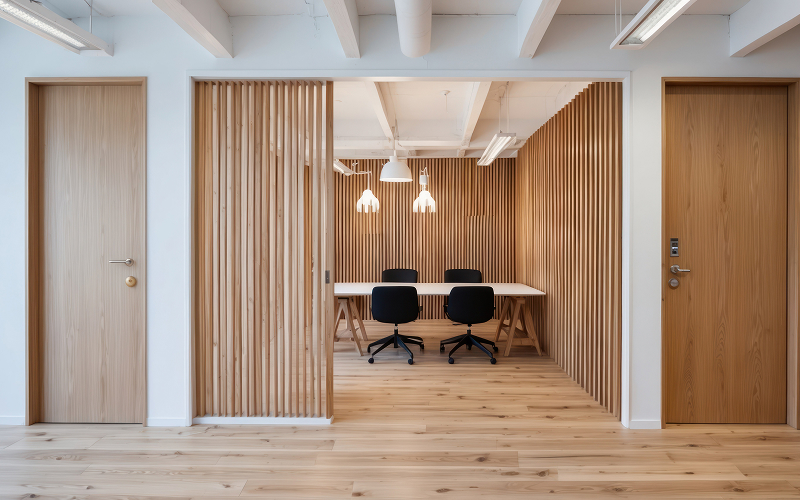 wooden room divider inside a room