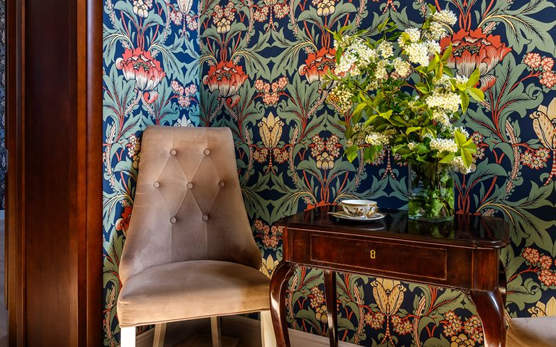 Concept a living area covered with a vintage-styled statement wallpaper
