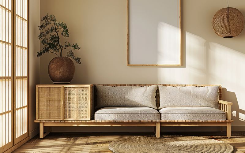 Image of a Japandi inspired room with natural colours