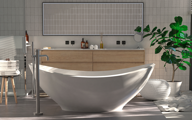 a modern freestanding bathtub
