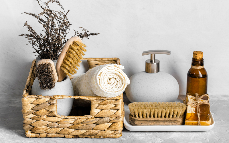 An array of bathroom accessories
